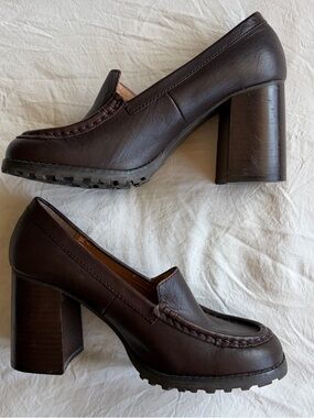 Steve Madden brown leather loafer heels